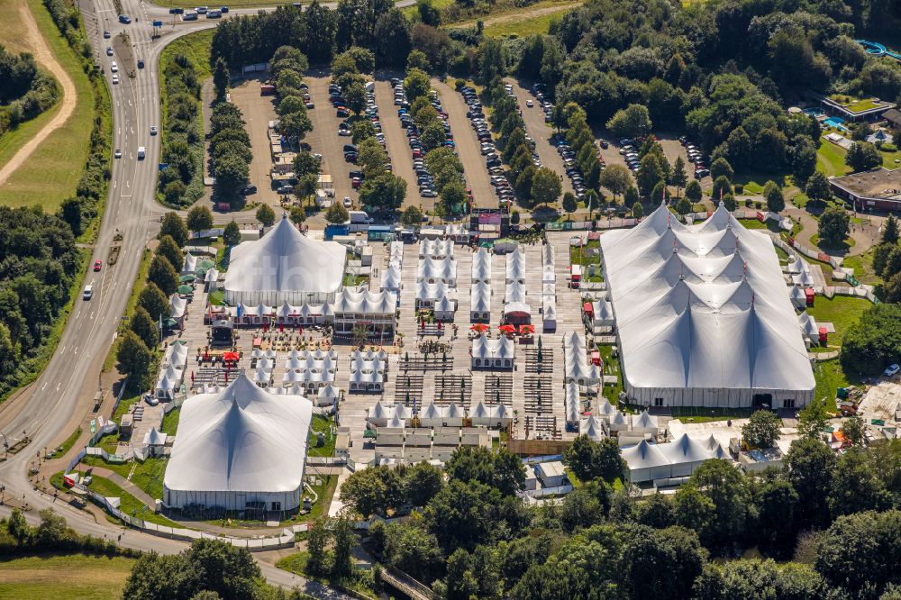 Witten von oben - Gelände des ZELTFESTIVAL RUHR Musik- Festival im Ortsteil Heven in Witten im Bundesland Nordrhein-Westfalen, Deutschland