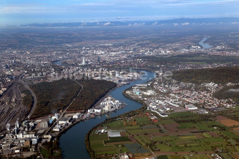 Basel von oben - Gesamtübersicht vom Grossraum Basel am Dreiländereck in Basel, Schweiz