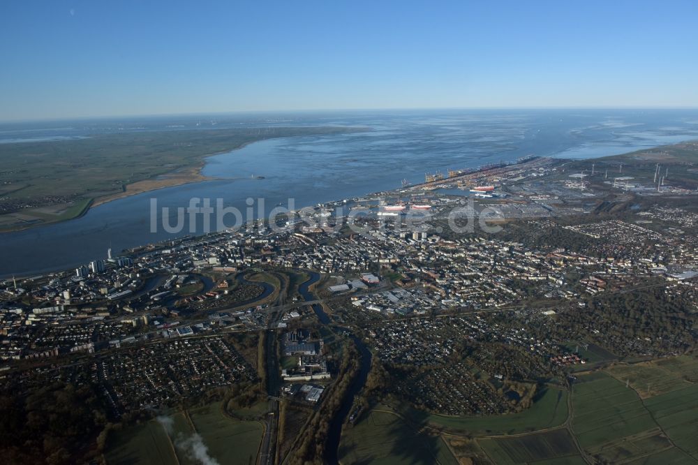 Bremerhaven aus der Vogelperspektive: Gesamtübersicht und Stadtgebiet mit Außenbezirken und Innenstadtbereich in Bremerhaven im Bundesland Bremen, Deutschland