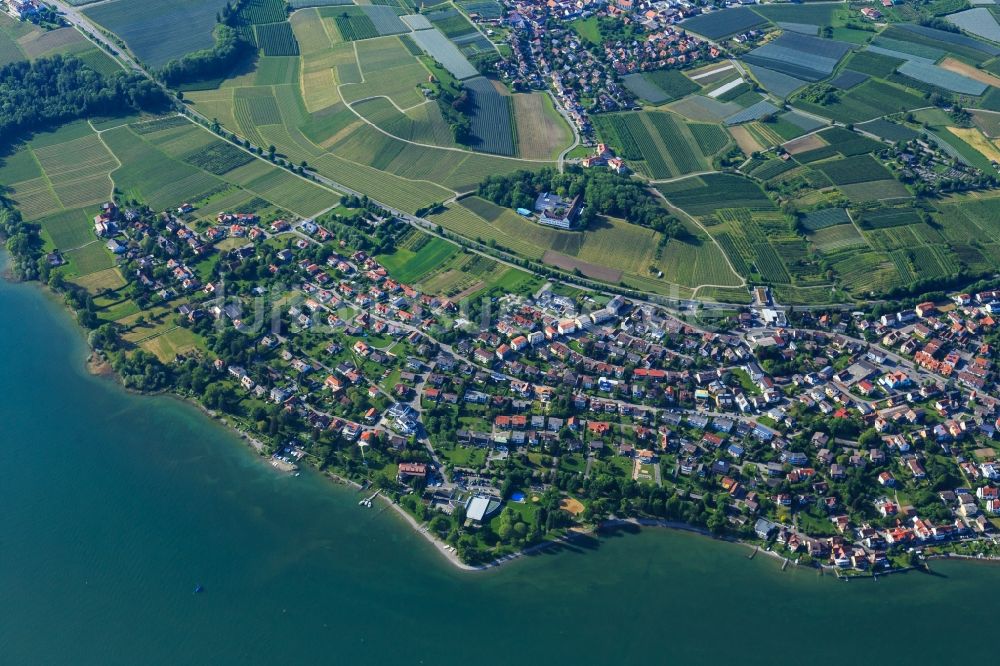 Luftbild Immenstaad am Bodensee - Gesamtübersicht und Stadtgebiet mit Außenbezirken und Innenstadtbereich in Immenstaad am Bodensee im Bundesland Baden-Württemberg, Deutschland