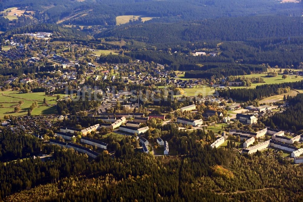 Luftbild Johanngeorgenstadt - Gesamtübersicht und Stadtgebiet mit Außenbezirken und Innenstadtbereich in Johanngeorgenstadt im Bundesland Sachsen, Deutschland