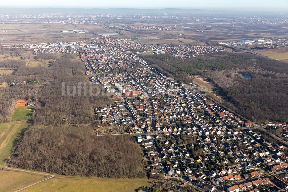 Luftaufnahme Maxdorf - Gesamtübersicht und Stadtgebiet mit Außenbezirken und Innenstadtbereich in Maxdorf im Bundesland Rheinland-Pfalz, Deutschland