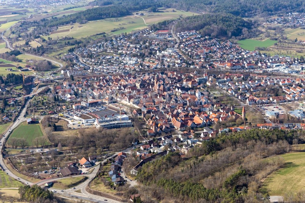 Luftbild Weil der Stadt - Gesamtübersicht und Stadtgebiet mit Außenbezirken und Innenstadtbereich in Weil der Stadt im Bundesland Baden-Württemberg, Deutschland