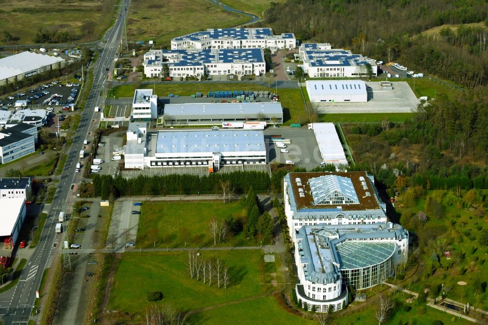 Dietzenbach von oben - Geschäftsgebäude der ExperTeach Gesellschaft für Netzwerkkompetenz mbH und Controlware GmbH sowie Hotel Artrium am Park in Dietzenbach im Bundesland Hessen, Deutschland