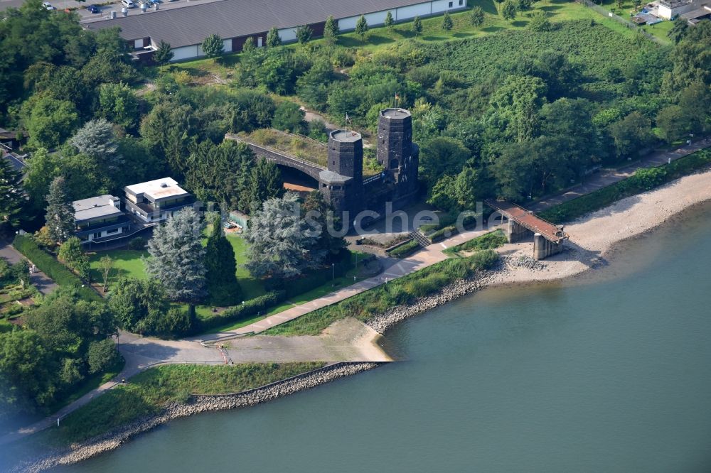 Luftbild Remagen - Geschichts- Denkmal Brücke von Remagen in Remagen im Bundesland Rheinland-Pfalz, Deutschland