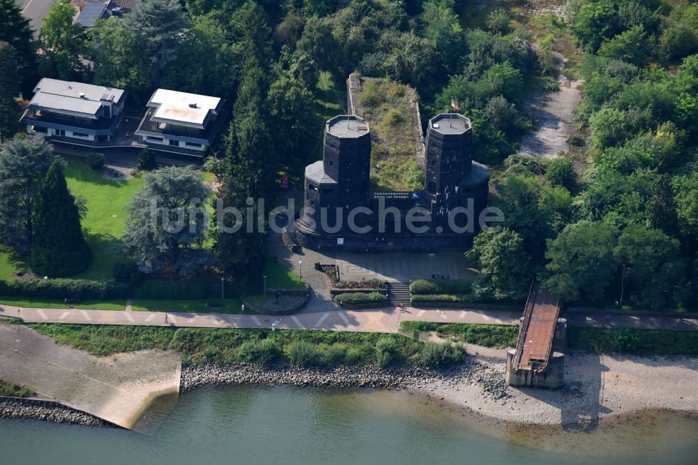 Luftaufnahme Remagen - Geschichts- Denkmal Brücke von Remagen in Remagen im Bundesland Rheinland-Pfalz, Deutschland