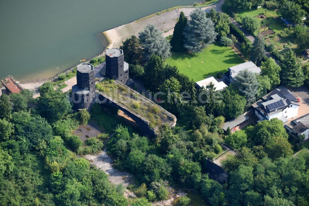 Remagen von oben - Geschichts- Denkmal Brücke von Remagen in Remagen im Bundesland Rheinland-Pfalz, Deutschland