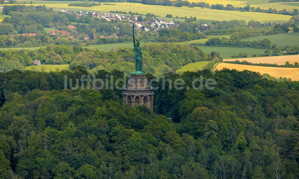 Detmold aus der Vogelperspektive: Geschichts- Denkmal Hermannsdenkmal im Teutoburger Wald in Detmold im Bundesland Nordrhein-Westfalen