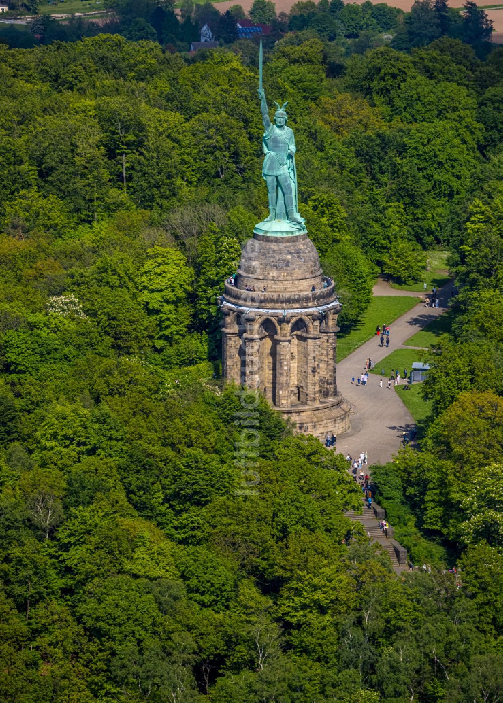 Detmold aus der Vogelperspektive: Geschichts- Denkmal Hermannsdenkmal im Teutoburger Wald in Detmold im Bundesland Nordrhein-Westfalen