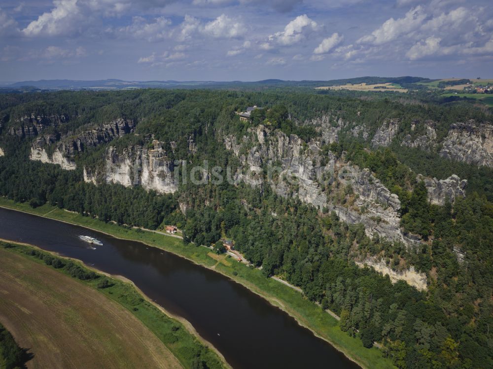 Luftbild Rathen - Gesteinsformation und Sandsteinfelsen im Elbsandgebirge in Rathen im Bundesland Sachsen, Deutschland