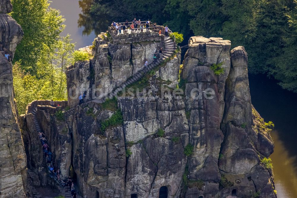 Luftbild Horn-Bad Meinberg - Gesteinsformation Sandsteinformation Externsteine in Horn-Bad Meinberg im Bundesland Nordrhein-Westfalen, Deutschland