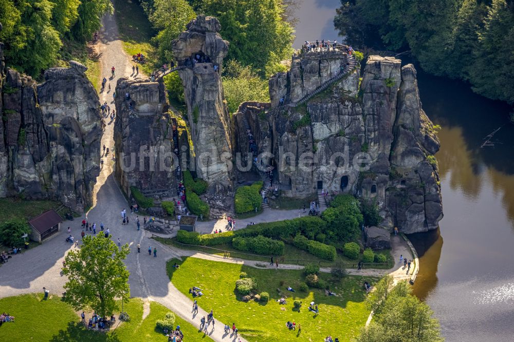 Luftaufnahme Horn-Bad Meinberg - Gesteinsformation Sandsteinformation Externsteine in Horn-Bad Meinberg im Bundesland Nordrhein-Westfalen, Deutschland