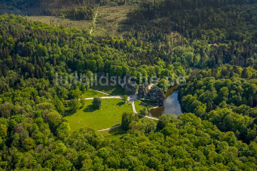 Luftbild Horn-Bad Meinberg - Gesteinsformation Sandsteinformation Externsteine in Horn-Bad Meinberg im Bundesland Nordrhein-Westfalen, Deutschland