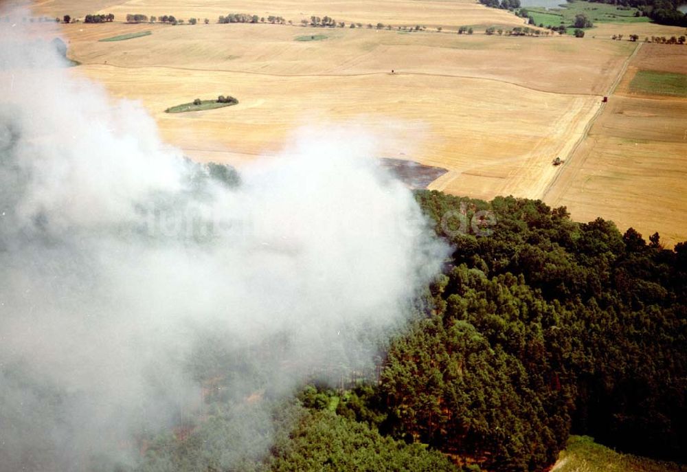 Buckow von oben - Getreidefeldbrand südlich von Buckow in der Märkischen Schweiz am 09.07.02 gegen 14:00 Uhr MEZ