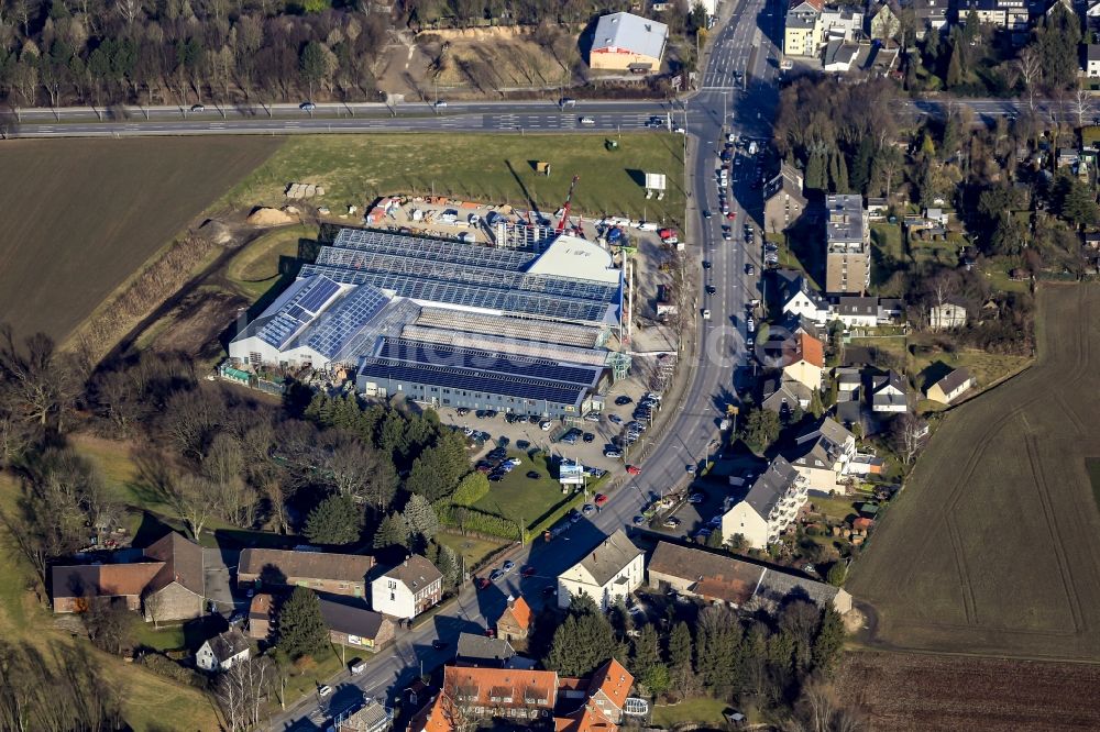 Luftaufnahme Bochum - Gewächshausreihen zur Blumenzucht in Bochum im Bundesland Nordrhein-Westfalen, Deutschland