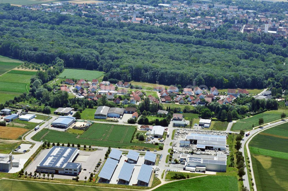 Luftaufnahme Leipheim - Gewerbe- und Industriegebiet Spinnmähder in Leipheim / Bayern