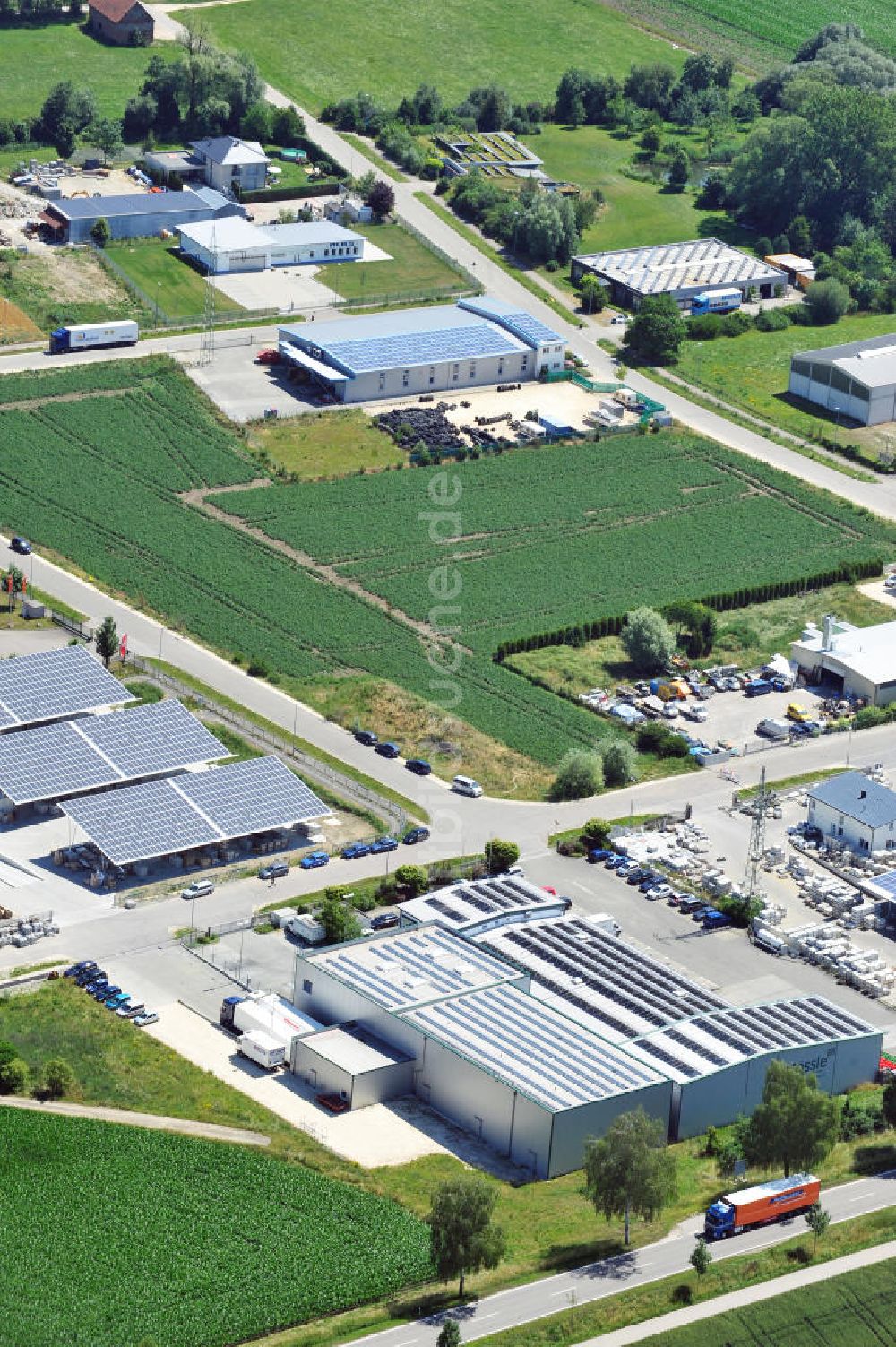 Luftbild Leipheim - Gewerbe- und Industriegebiet Spinnmähder in Leipheim / Bayern