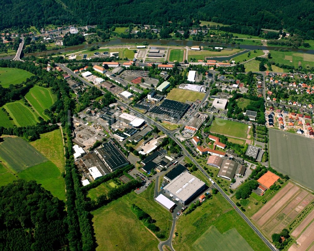 Luftaufnahme Hann. Münden - Gewerbegebiet am Auefeld in Hann. Münden im Bundesland Niedersachsen, Deutschland