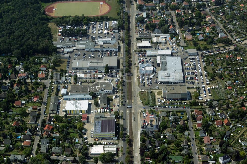 Luftaufnahme Weißensee, Berlin - Gewerbegebiet Autohäuser der Möbus - Gruppe an der Hansastraße im Bezirk Weißensee in Berlin