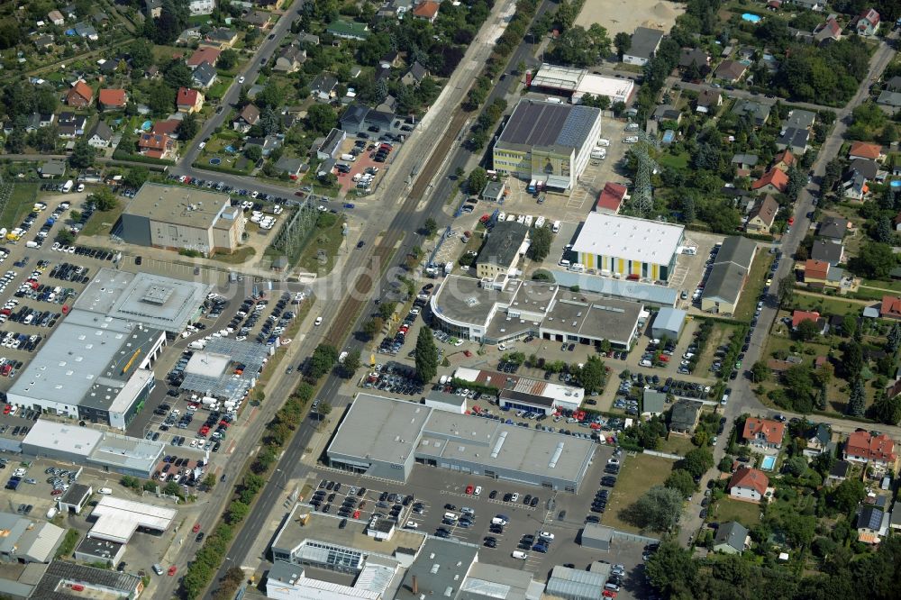 Weißensee, Berlin von oben - Gewerbegebiet Autohäuser der Möbus - Gruppe an der Hansastraße im Bezirk Weißensee in Berlin