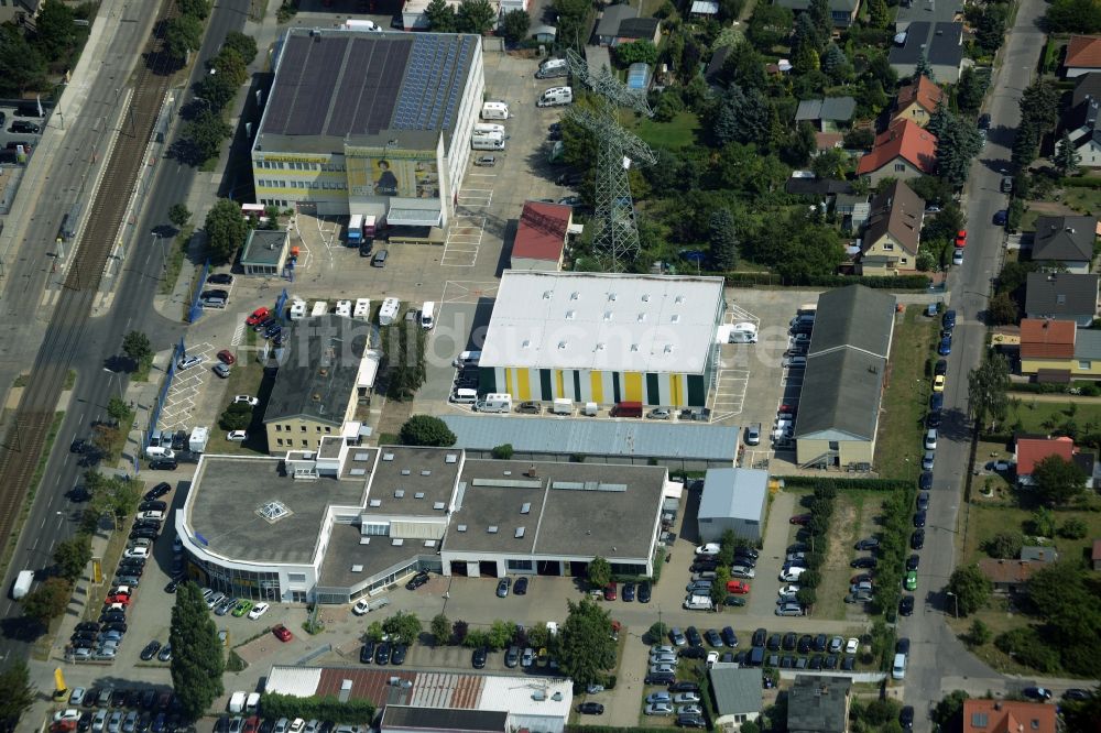 Weißensee, Berlin aus der Vogelperspektive: Gewerbegebiet Autohäuser der Möbus - Gruppe an der Hansastraße im Bezirk Weißensee in Berlin