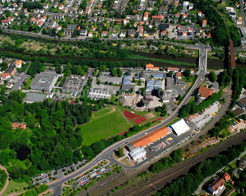 Luftaufnahme Hann. Münden - Gewerbegebiet Vor der Bahn in Hann. Münden im Bundesland Niedersachsen, Deutschland