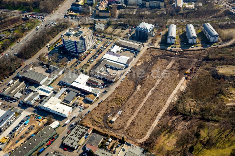 Luftbild Essen - Gewerbegebiet und Baustelle an der Hilgerstraße in Essen im Bundesland Nordrhein-Westfalen