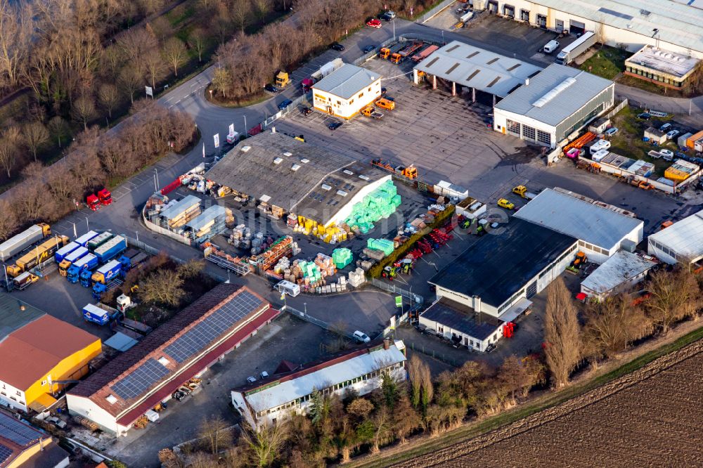 Bobenheim-Roxheim von oben - Gewerbegebiet mit Baustoffhandel Raab Karcher in Bobenheim-Roxheim im Bundesland Rheinland-Pfalz, Deutschland