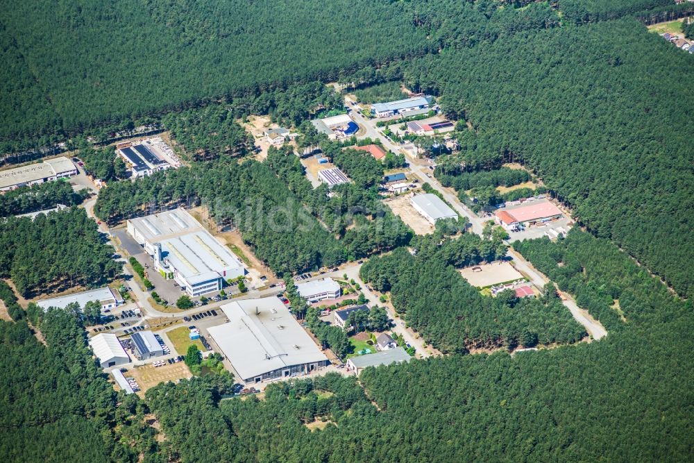 Borkheide von oben - Gewerbegebiet in Borkheide im Bundesland Brandenburg, Deutschland