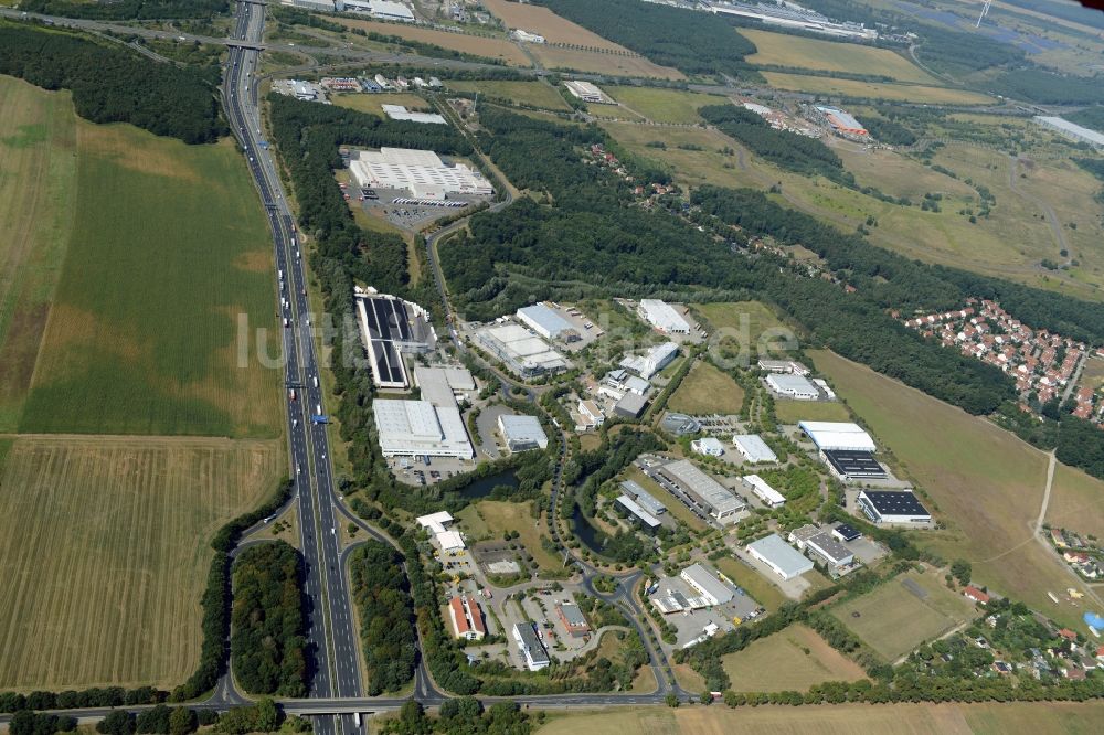 Ludwigsfelde von oben - Gewerbegebiet Brandenburg Park Süd an der Autobahn-Abfahrt Genshagen in Ludwigsfelde im Bundesland Brandenburg