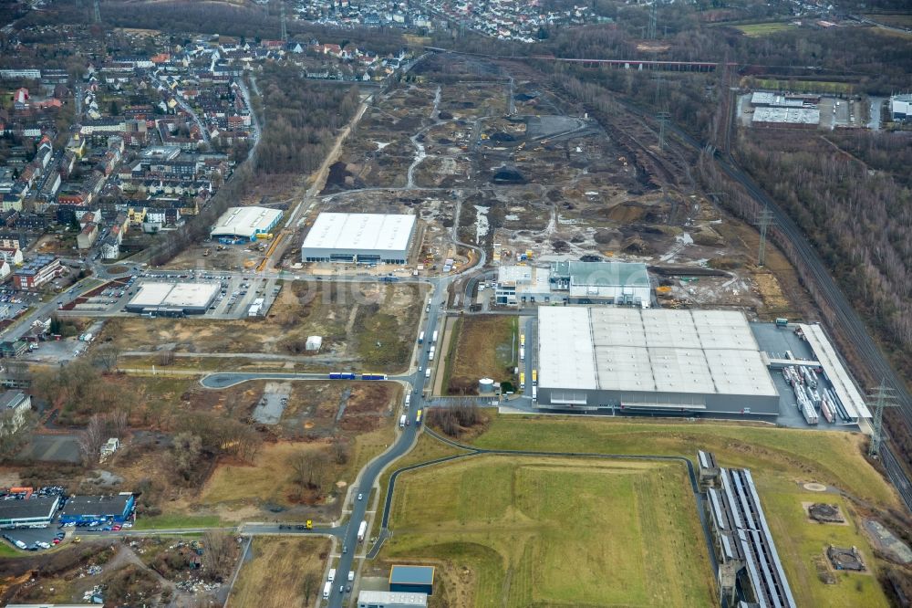 Gelsenkirchen von oben - Gewerbegebiet Brüsseler Straße im Ortsteil Gelsenkirchen-Mitte in Gelsenkirchen im Bundesland Nordrhein-Westfalen