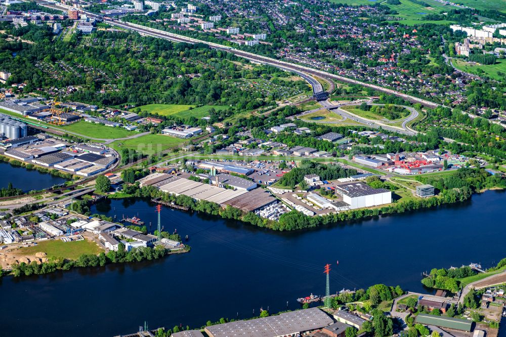 Luftaufnahme Hamburg - Gewerbegebiet Buschwerder Hauptdeich in Wilhelmsburg in Hamburg, Deutschland