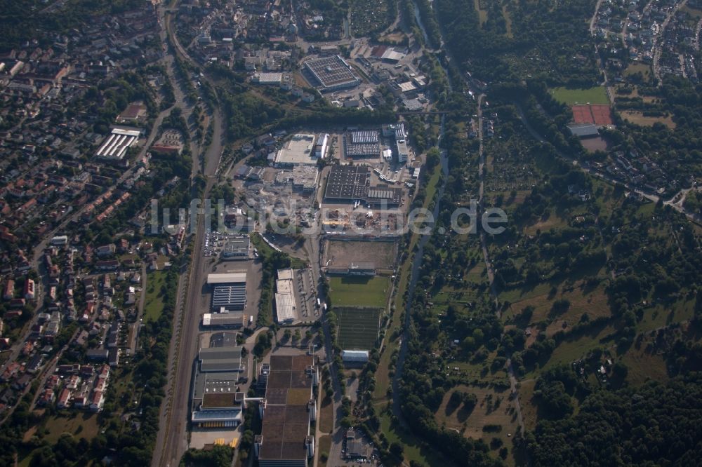 Pforzheim aus der Vogelperspektive: Gewerbegebiet Dennigstraße mit Versandhaus Wenz in Pforzheim im Bundesland Baden-Württemberg