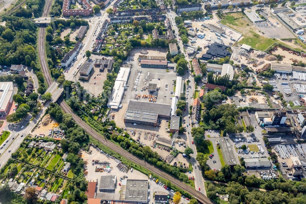 Essen aus der Vogelperspektive: Gewerbegebiet an der Elisenstraße - Burggrafenstraße in Essen im Bundesland Nordrhein-Westfalen, Deutschland