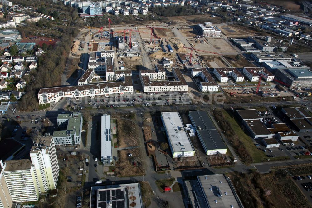 Mainz von oben - Gewerbegebiet Elly-Beinhorn-Straße in Mainz im Bundesland Rheinland-Pfalz, Deutschland