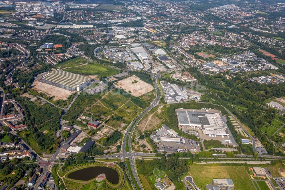 Luftaufnahme Essen - Gewerbegebiet entlang der Helenenstraße in Essen im Bundesland Nordrhein-Westfalen - NRW, Deutschland