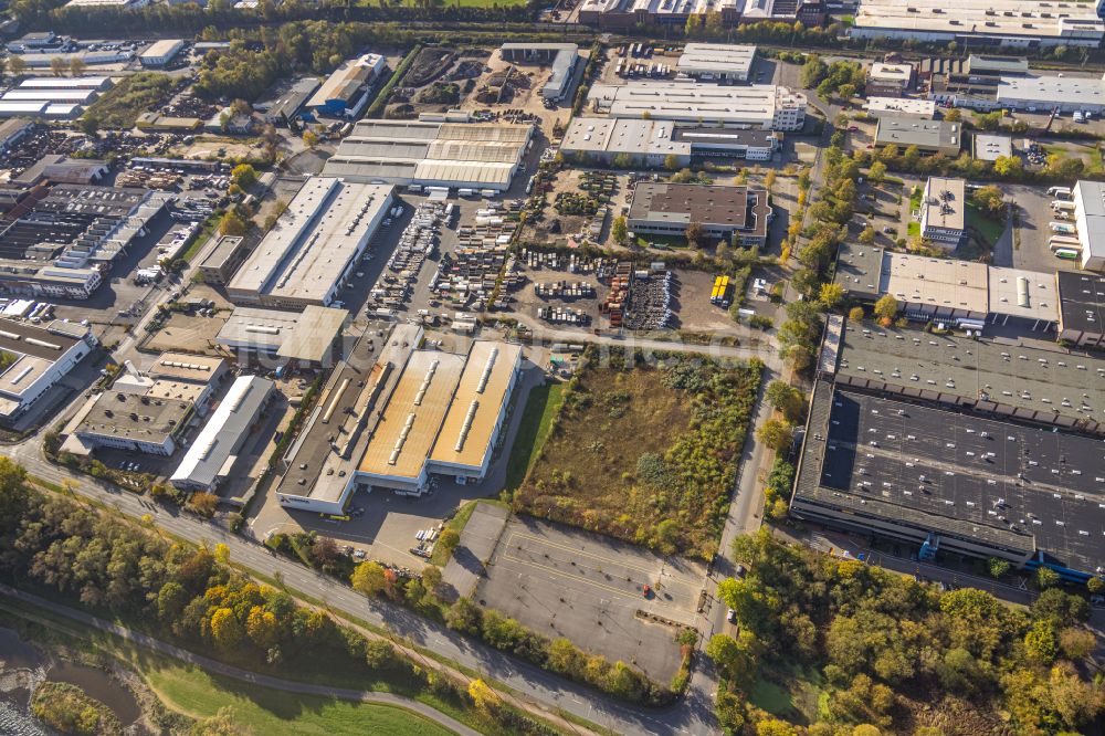 Hagen aus der Vogelperspektive: Gewerbegebiet entlang der Industriestraße in Hagen im Bundesland Nordrhein-Westfalen, Deutschland