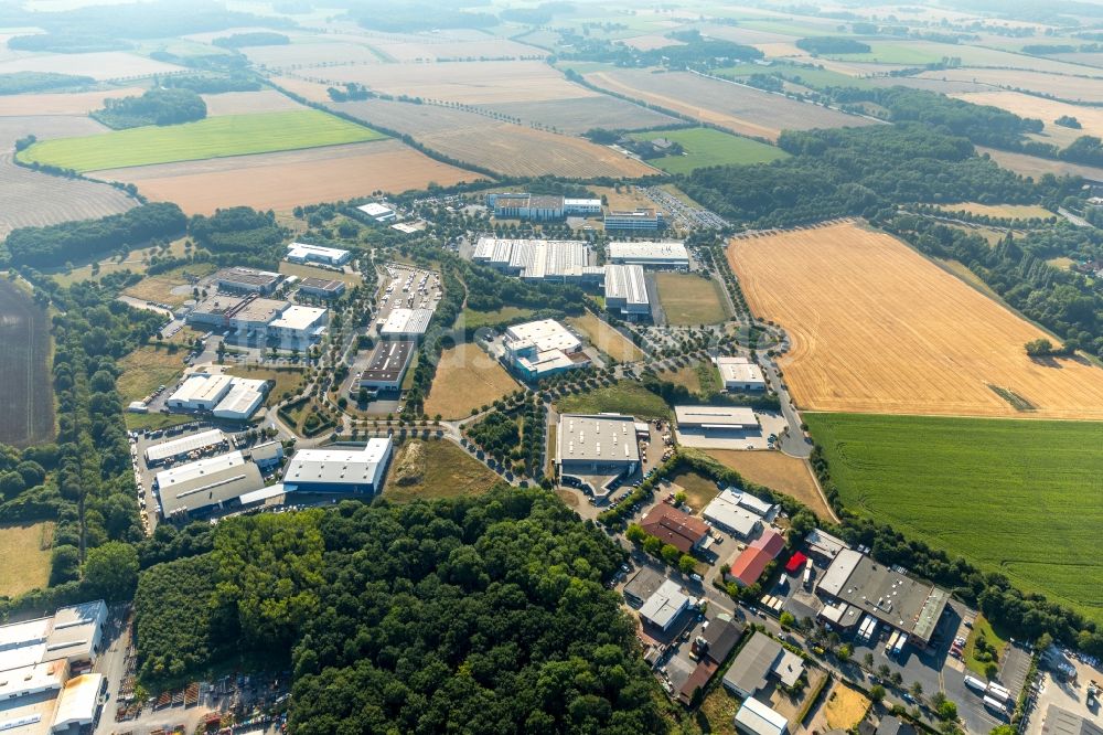 Neuahlen von oben - Gewerbegebiet entlang der Kruppstraße in Neuahlen im Bundesland Nordrhein-Westfalen, Deutschland