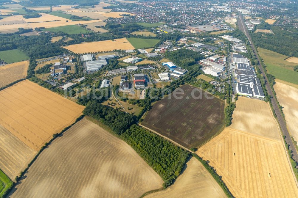 Neuahlen aus der Vogelperspektive: Gewerbegebiet entlang der Kruppstraße in Neuahlen im Bundesland Nordrhein-Westfalen, Deutschland