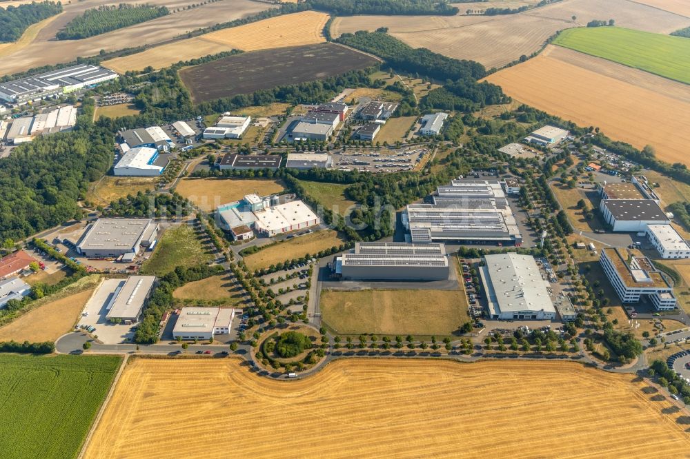 Neuahlen von oben - Gewerbegebiet entlang der Kruppstraße in Neuahlen im Bundesland Nordrhein-Westfalen, Deutschland