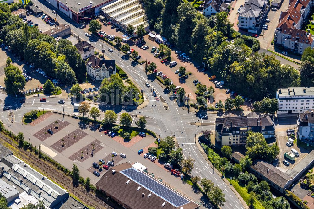 Ennepetal aus der Vogelperspektive: Gewerbegebiet entlang der Milsper Straße in Ennepetal im Bundesland Nordrhein-Westfalen - NRW, Deutschland