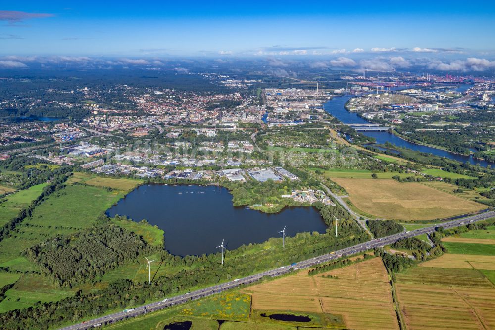 Luftaufnahme Hamburg - Gewerbegebiet und Erschließungsgebiet Neuländer Wettern an der A1 AS Hamburg-Harburg im Ortsteil Harburg in Hamburg, Deutschland