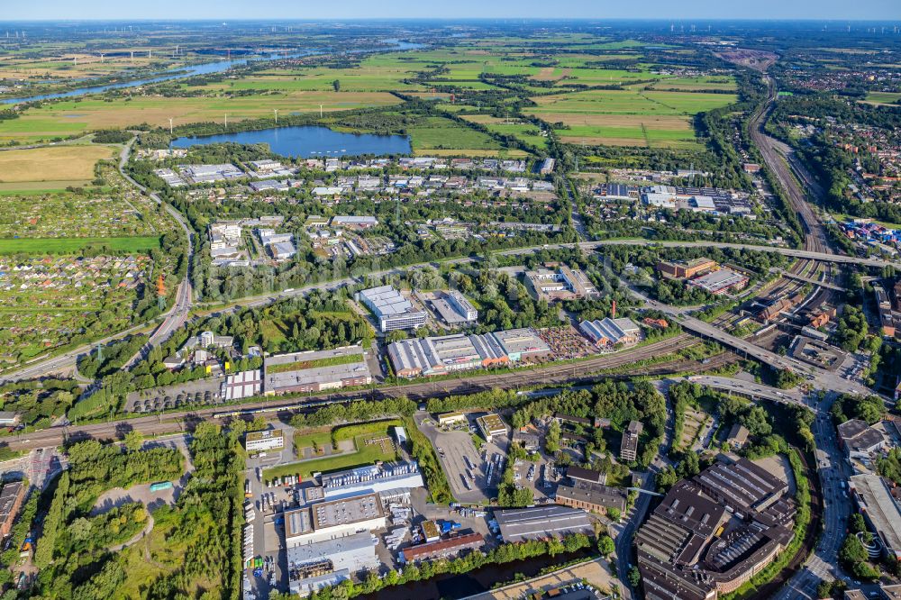 Luftaufnahme Hamburg - Gewerbegebiet und Erschließungsgebiet Neuländer Wettern an der A1 AS Hamburg-Harburg im Ortsteil Harburg in Hamburg, Deutschland