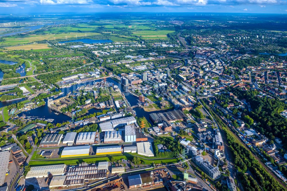 Hamburg aus der Vogelperspektive: Gewerbegebiet und Erschließungsgebiet Neuländer Wettern an der A1 AS Hamburg-Harburg im Ortsteil Harburg in Hamburg, Deutschland