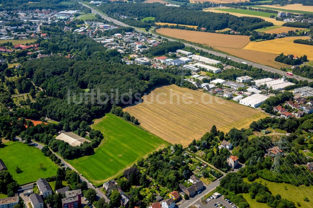 Luftbild Witten - Gewerbegebiet und Industriegebiet am Wullener Feld entlang der Autobahn A44 im Ortsteil Wullen in Witten im Bundesland Nordrhein-Westfalen