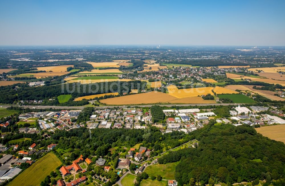 Witten von oben - Gewerbegebiet und Industriegebiet am Wullener Feld entlang der Autobahn A44 im Ortsteil Wullen in Witten im Bundesland Nordrhein-Westfalen