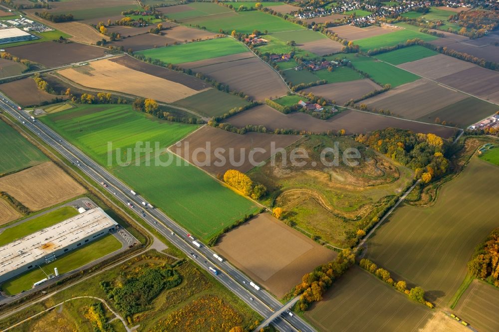 Luftbild Hamm - Gewerbegebiet Inlog-Park an der Autobahn A2 auf dem Stadtgebiet Hamm zur Grenze nach Bönen im Bundesland Nordrhein-Westfalen