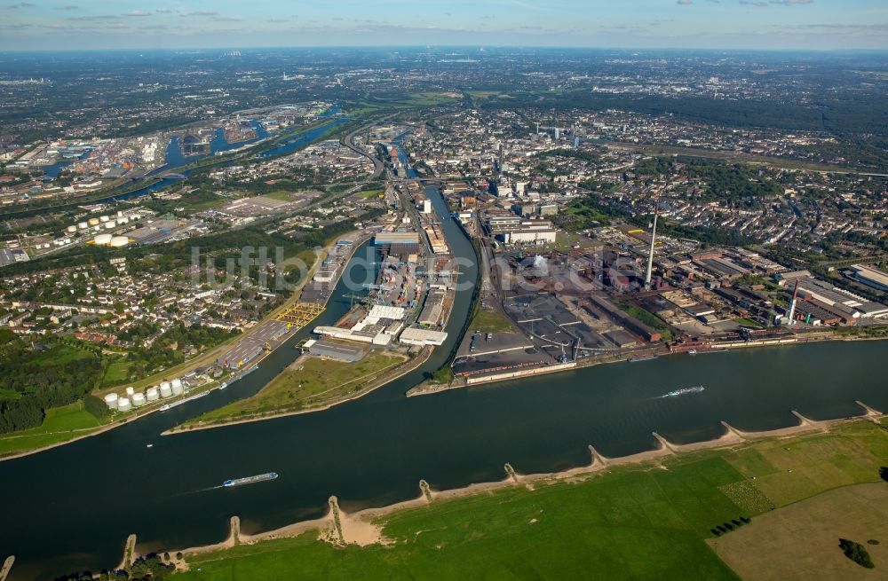 Luftaufnahme Duisburg - Gewerbegebiet Kasseler Feld am Ufer des Rhein in Duisburg im Bundesland Nordrhein-Westfalen