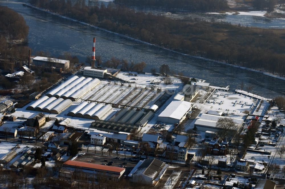 Luftaufnahme Brandenburg an der Havel - Gewerbegebiet an der Krakauer Landstraße mit dem Yacht - Hafen Havel Marin und der in Brandenburg an der Havel im Bundesland Brandenburg