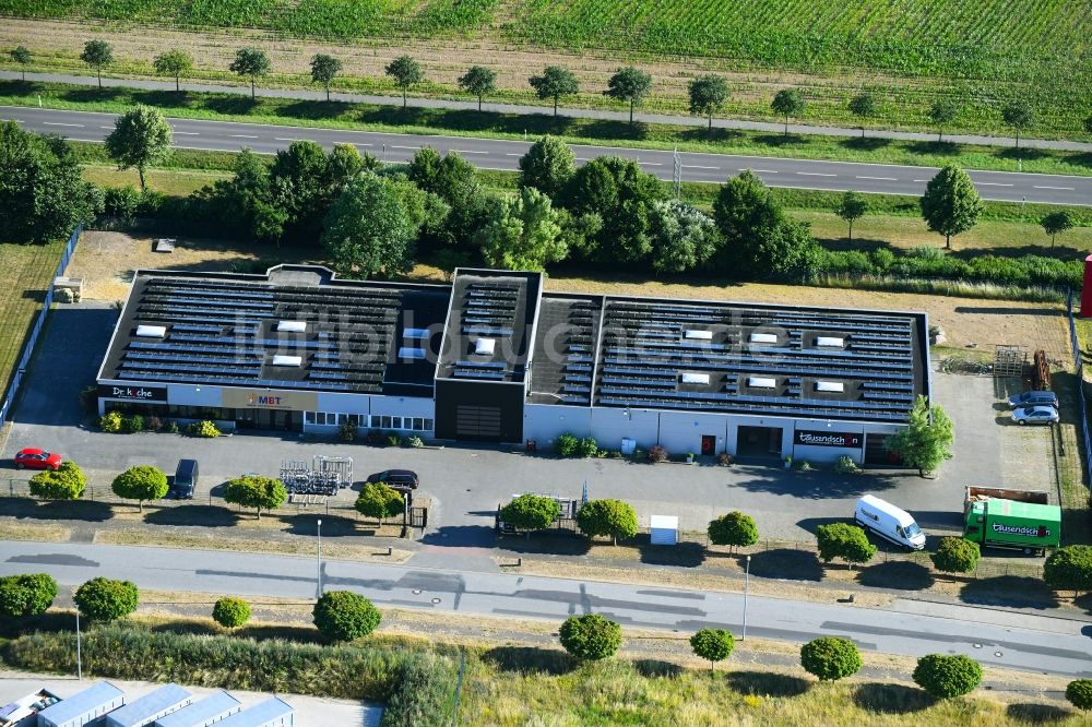 Woldegk von oben - Gewerbegebiet Mühlenblick in Woldegk im Bundesland Mecklenburg-Vorpommern, Deutschland